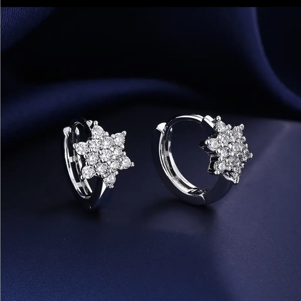Sterling Silver Star Cubic Zirconia Earrings